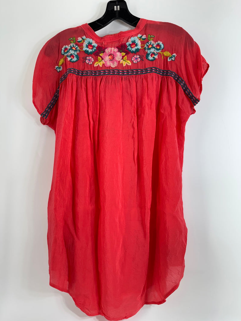 Johnny Was Coral Floral Embroidered Blouse
