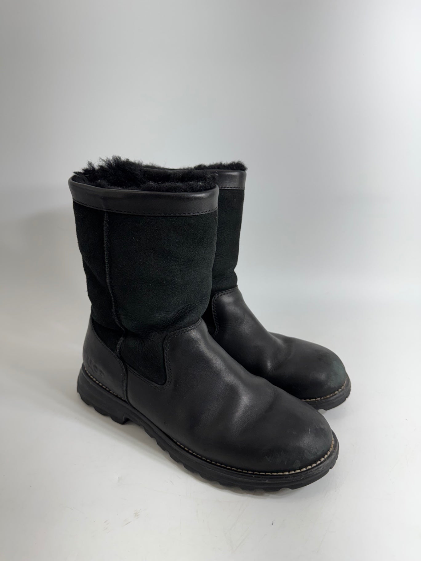 Ugg Black Leather Fur Boots