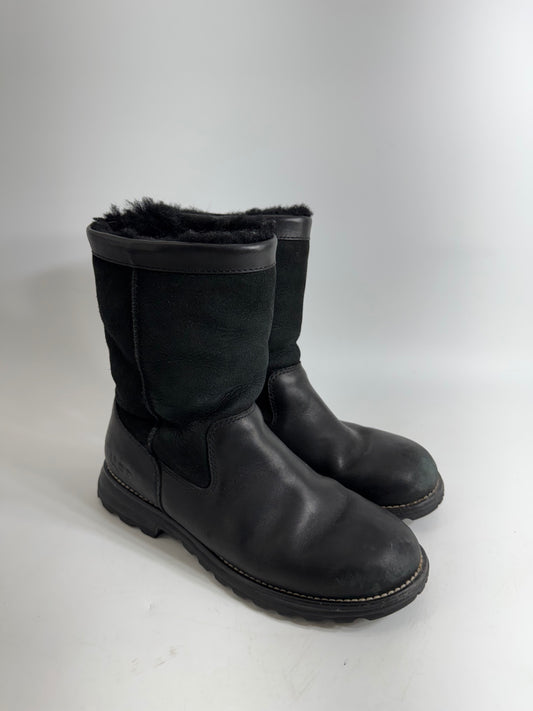 Ugg Black Leather Fur Boots