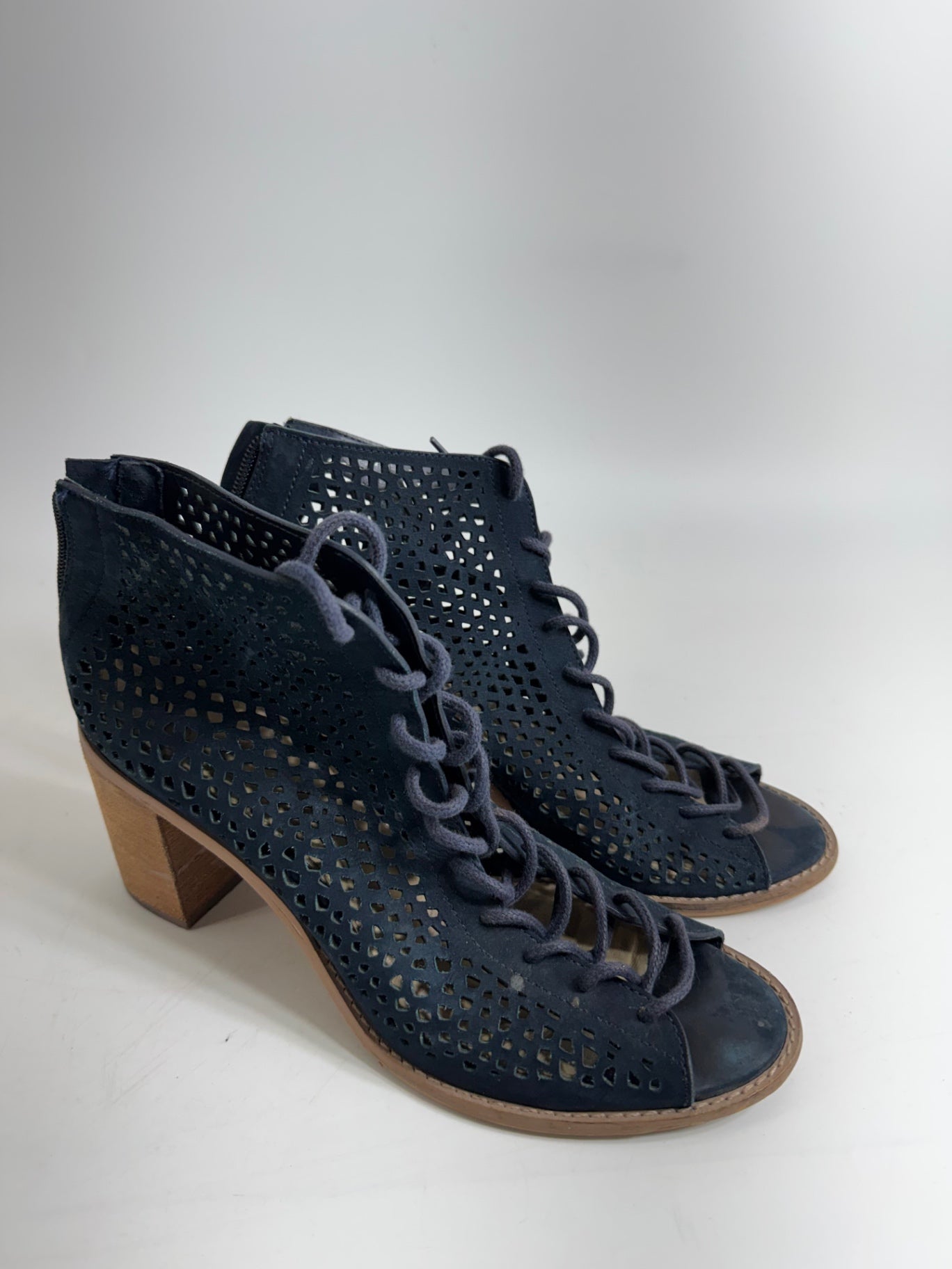 Vince Camuto Navy Leather Lace Heels