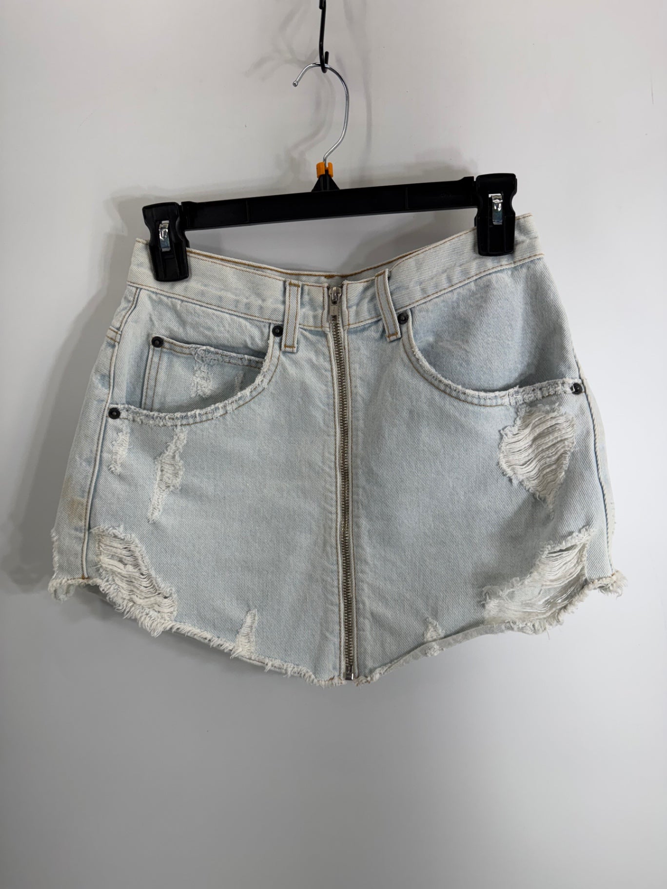 CARMAR Zip Up Light Wash Denim Skirt
