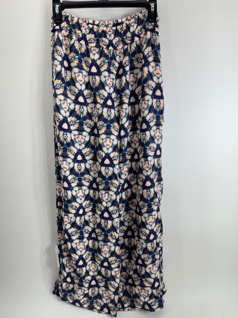 Anthropologie Blue Pattern Wide Leg Pants
