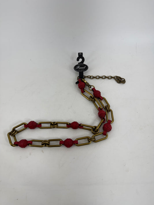 Fossil Gold and Red Leather Chain Belt