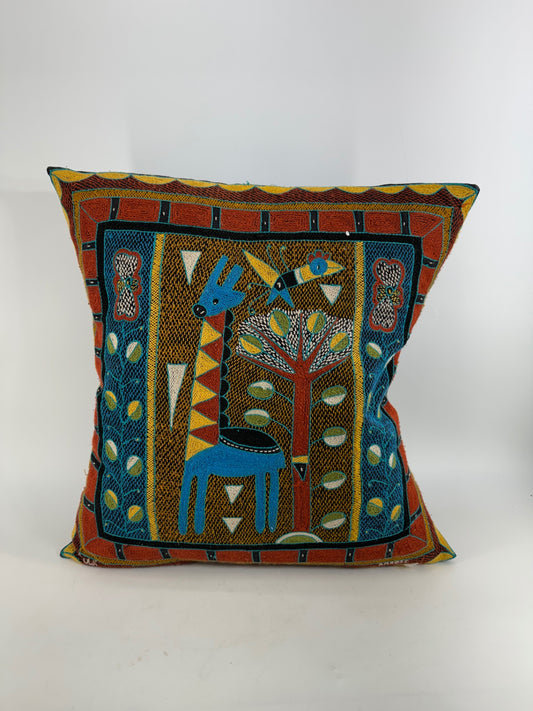 Kaross Black Pillow with Stitched Imagery