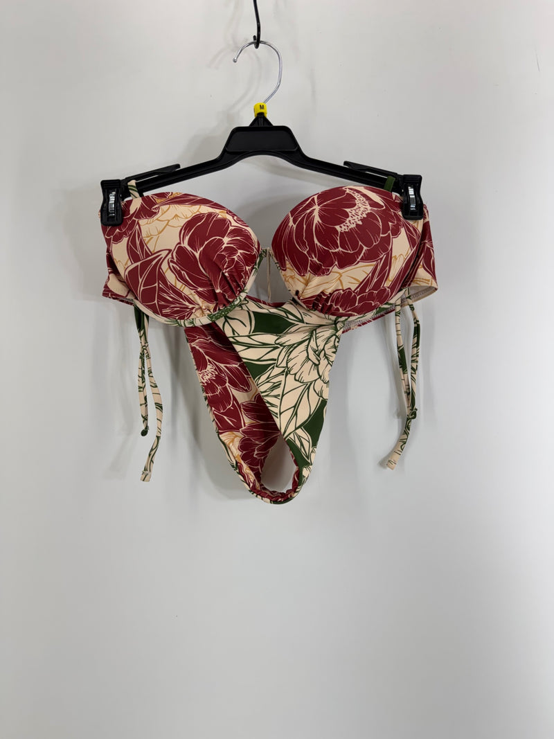 Commense Maroon/Green Floral Print Bikini