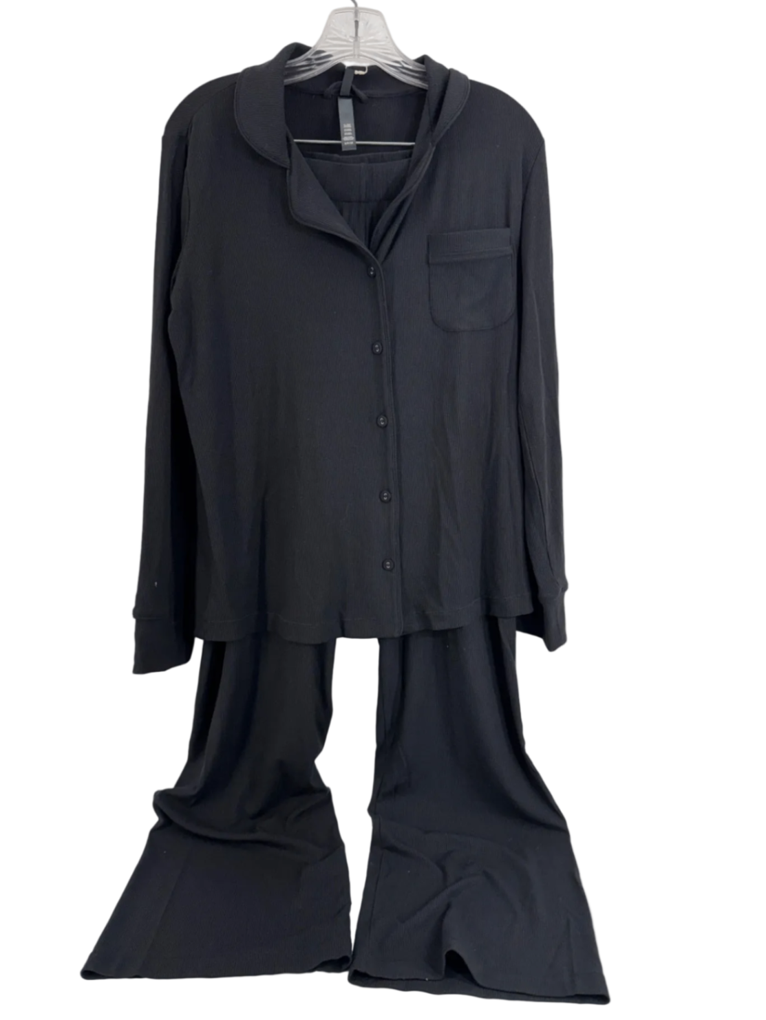 SKIMS Long Sleeve Ribbed Button Up Set Onyn (Black) Sz Sm NWT