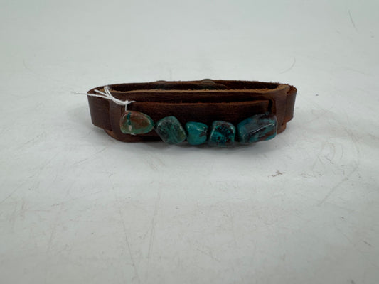 Yik Fung Brown Leather Bracelet with Turqouise