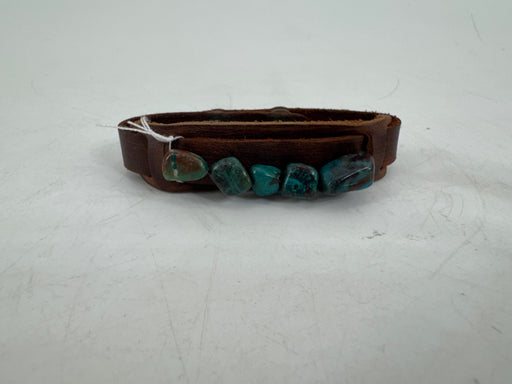 Yik Fung Brown Leather Bracelet with Turqouise