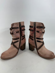 Freebird - Baker Ankle Boots Leather Cutout Straps Pink/Brown Size 8