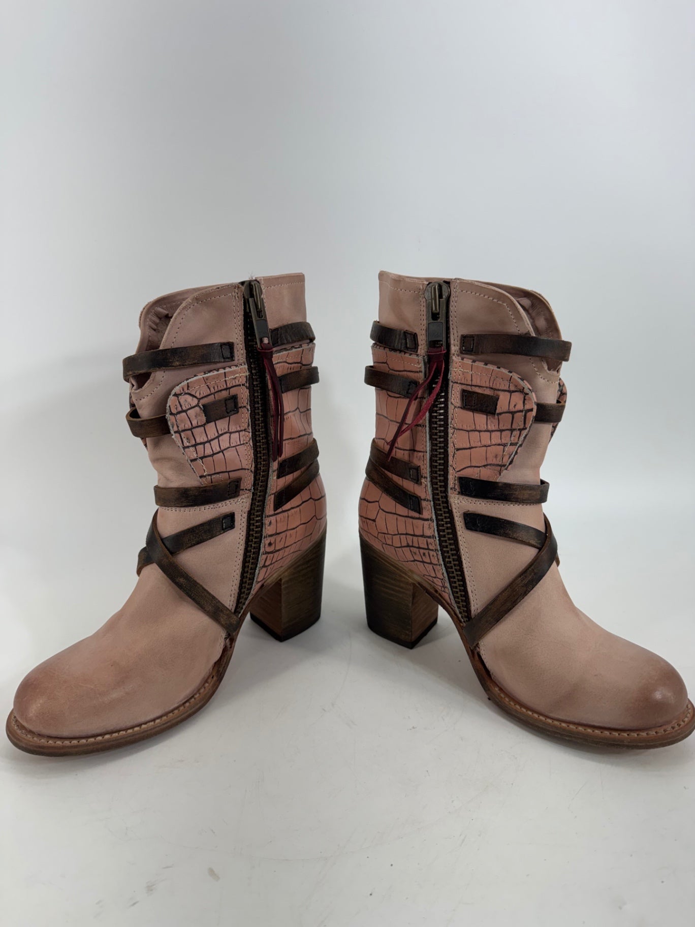 Freebird - Baker Ankle Boots Leather Cutout Straps Pink/Brown Size 8