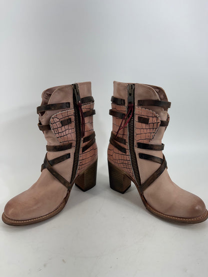 Freebird - Baker Ankle Boots Leather Cutout Straps Pink/Brown Size 8