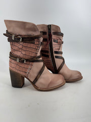 Freebird - Baker Ankle Boots Leather Cutout Straps Pink/Brown Size 8