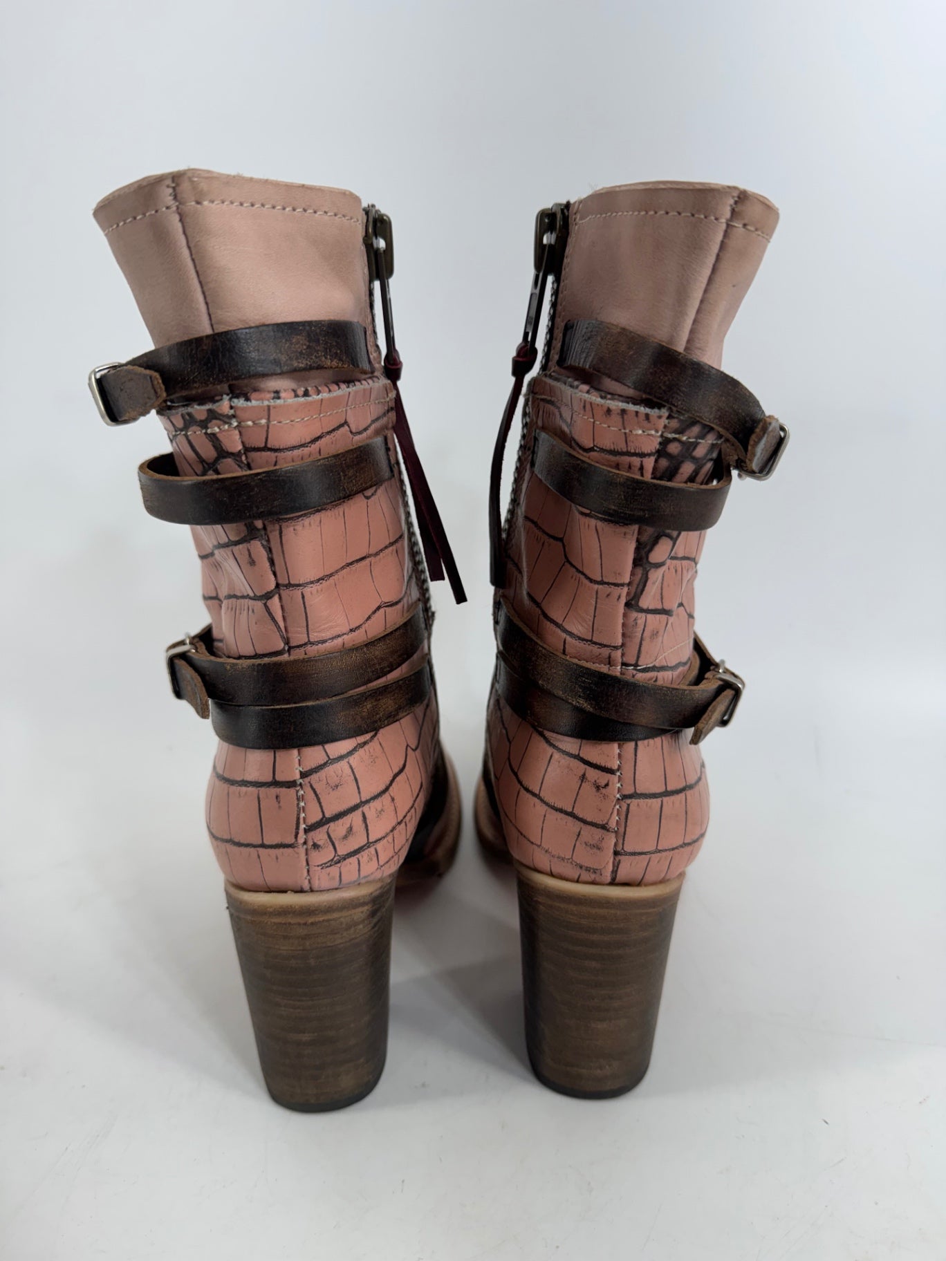 Freebird - Baker Ankle Boots Leather Cutout Straps Pink/Brown Size 8