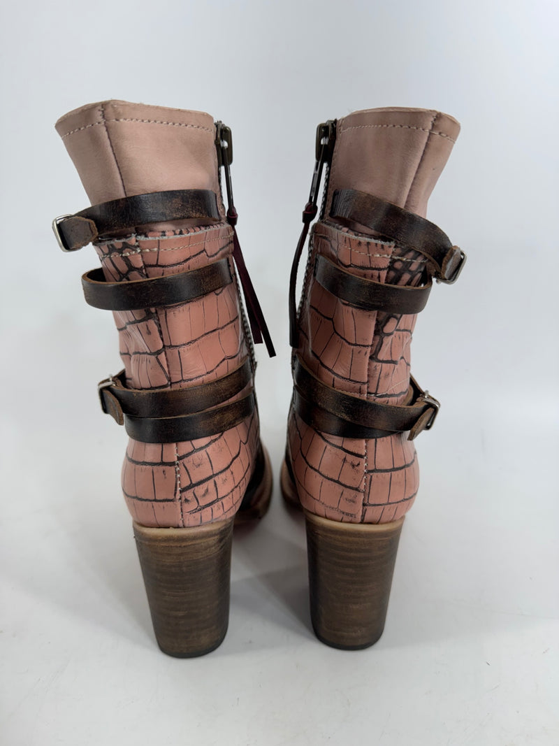Freebird - Baker Ankle Boots Leather Cutout Straps Pink/Brown Size 8