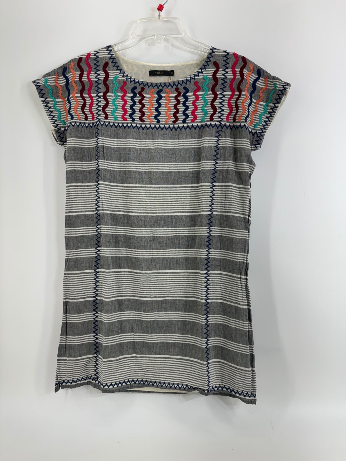 THML Gray Stripe Top w/ Colorful Embroidery