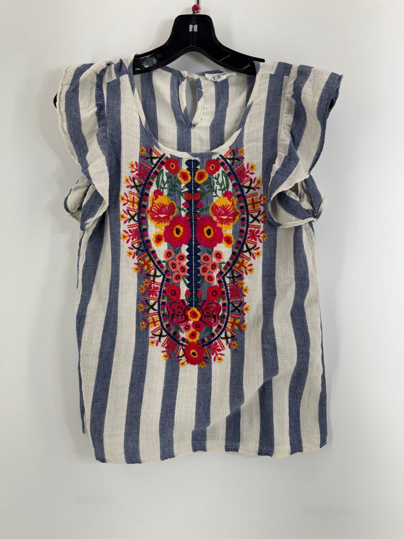THML Cream/Blue Embroidered Top