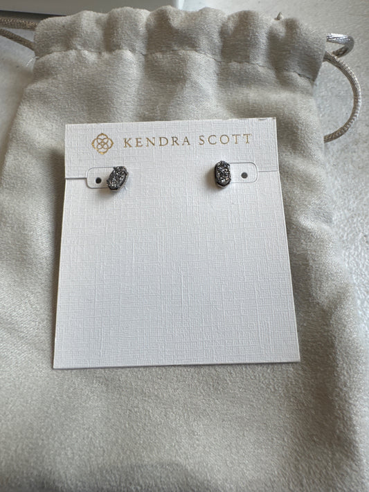Kendra Scott Stud Earrings Gray Druzy One Size Silver Tone