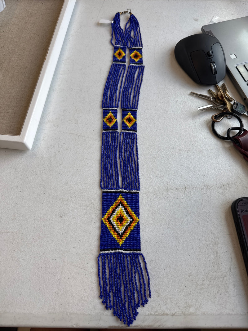 Beaded Necklace Blue Multicolor Geometric Fringe One Size