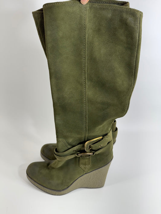 Nine West Olive Leather Knee High Boots