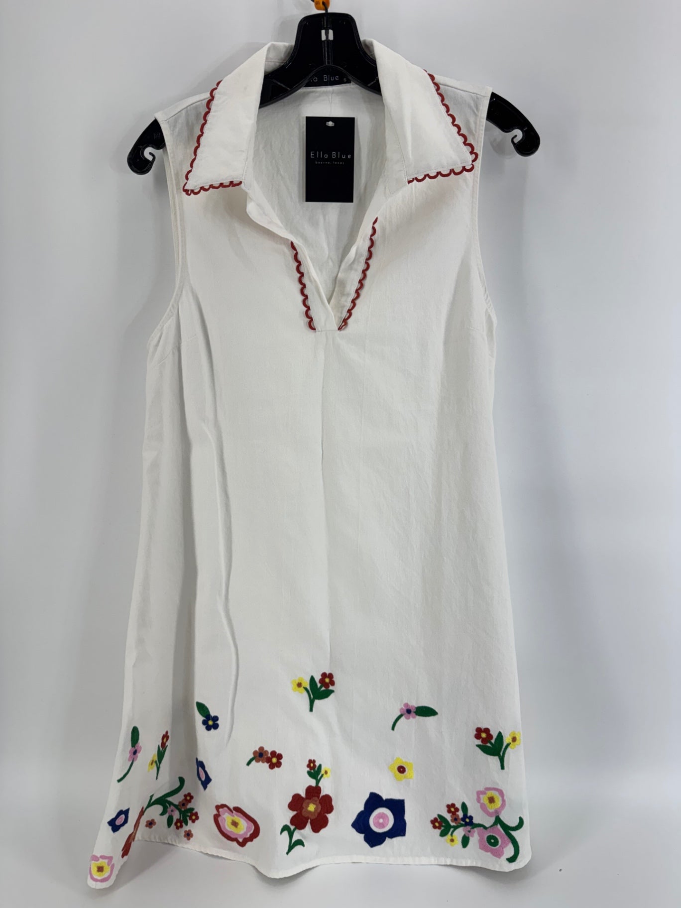 Ella Blue White Embroidered Sleeveless Dress