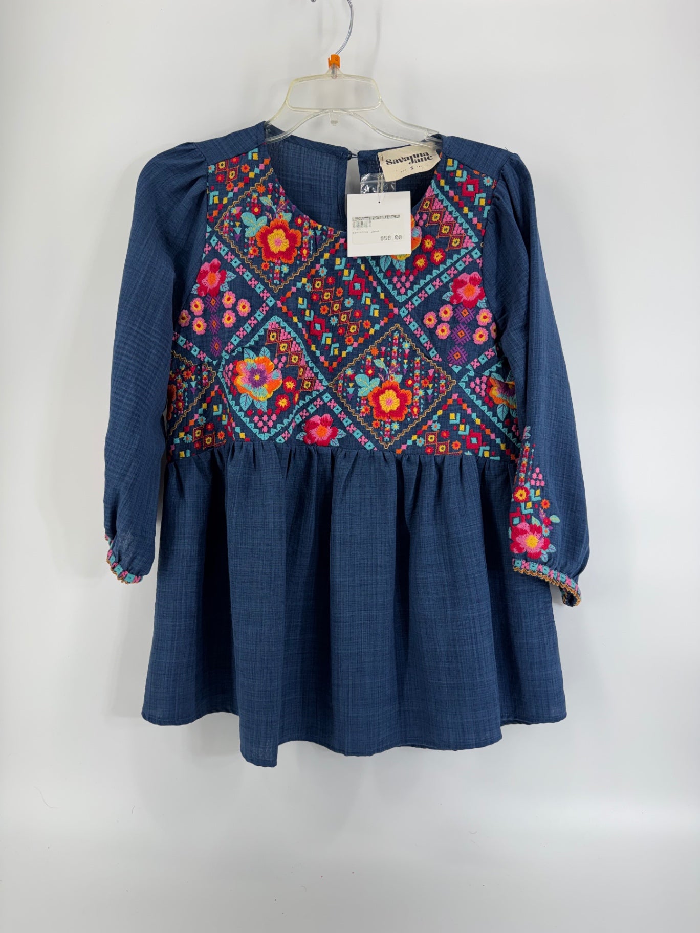 Savanna Jane Blue Multi-Colored Embroidered Blouse