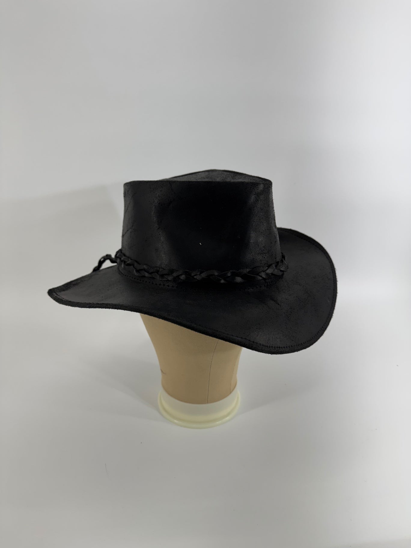Unbranded Black Leather Hat with Braided Cord