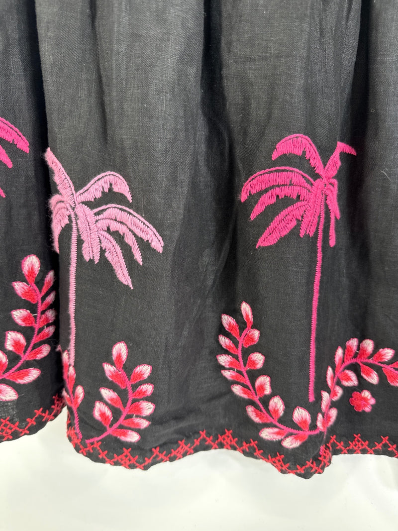 Johnny Was Black Pink Embroidered Linen Skirt M Medium