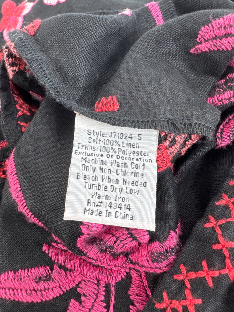Johnny Was Black Pink Embroidered Linen Skirt M Medium