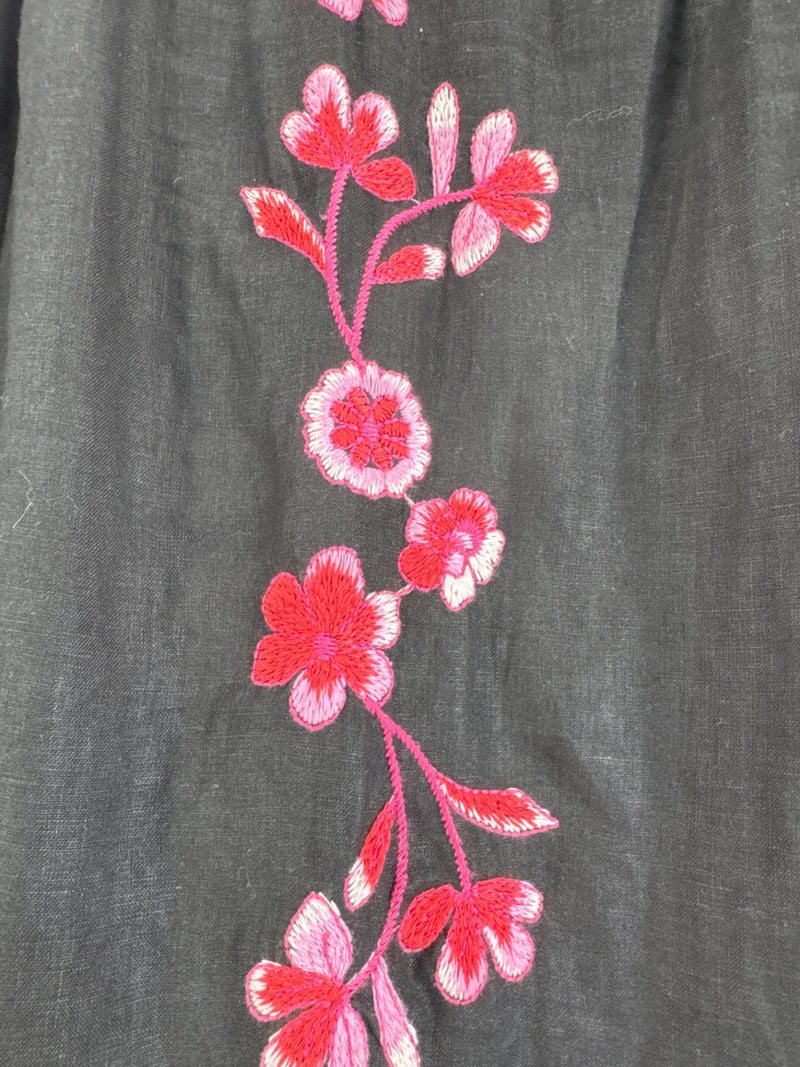 Johnny Was Black Pink Embroidered Linen Skirt M Medium