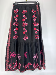 Johnny Was Black Pink Embroidered Linen Skirt M Medium