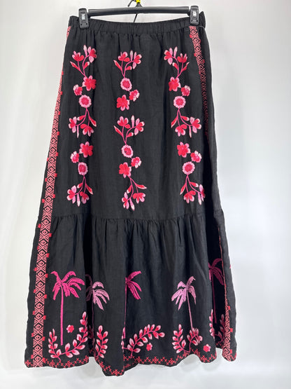 Johnny Was Embroidered Skirt M Black