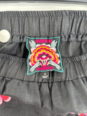 Johnny Was Black Pink Embroidered Linen Skirt M Medium