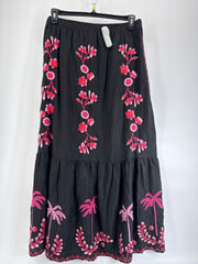 Johnny Was Black Pink Embroidered Linen Skirt M Medium