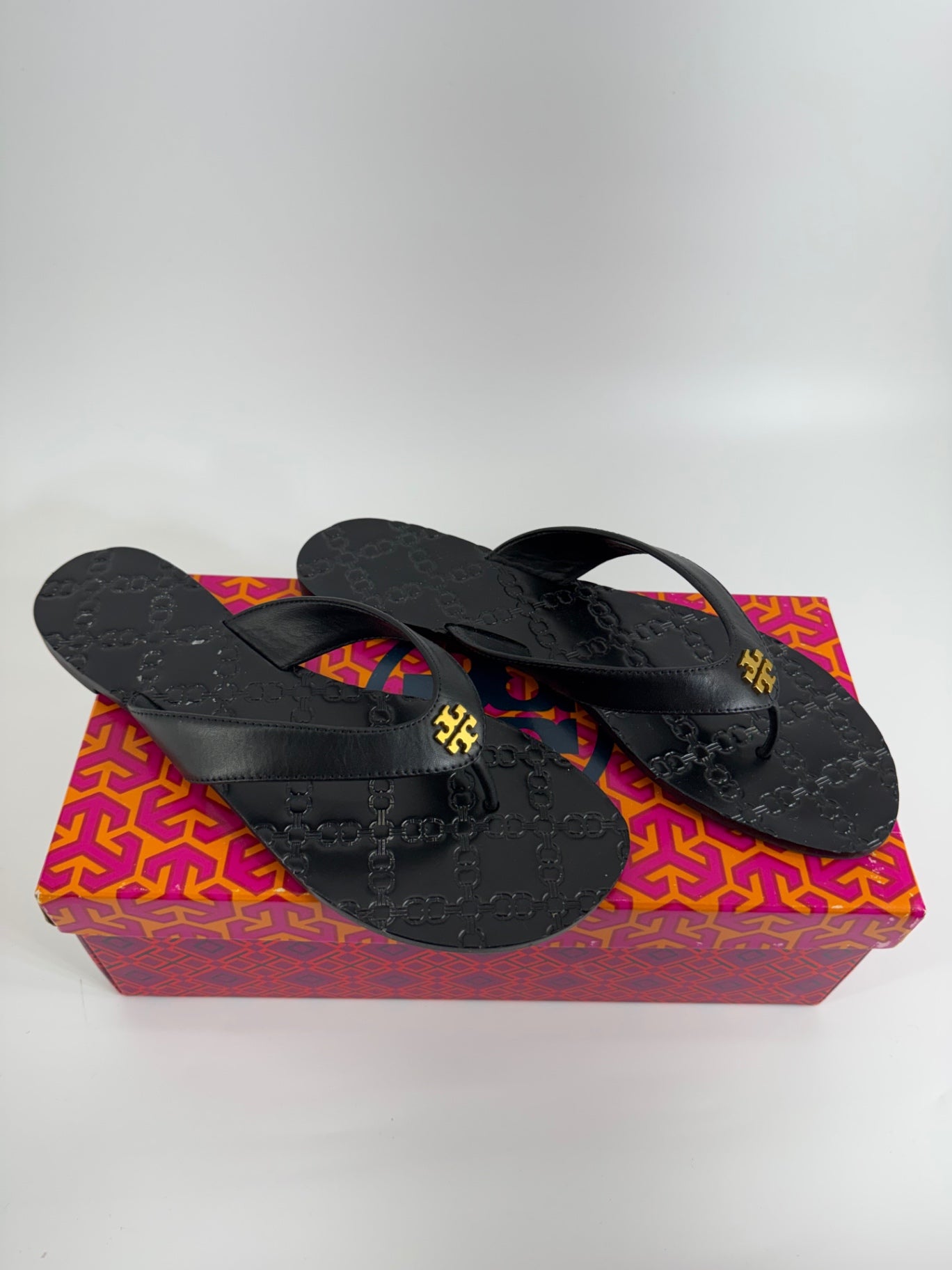 Tory Burch Black Logo Thong Sandals