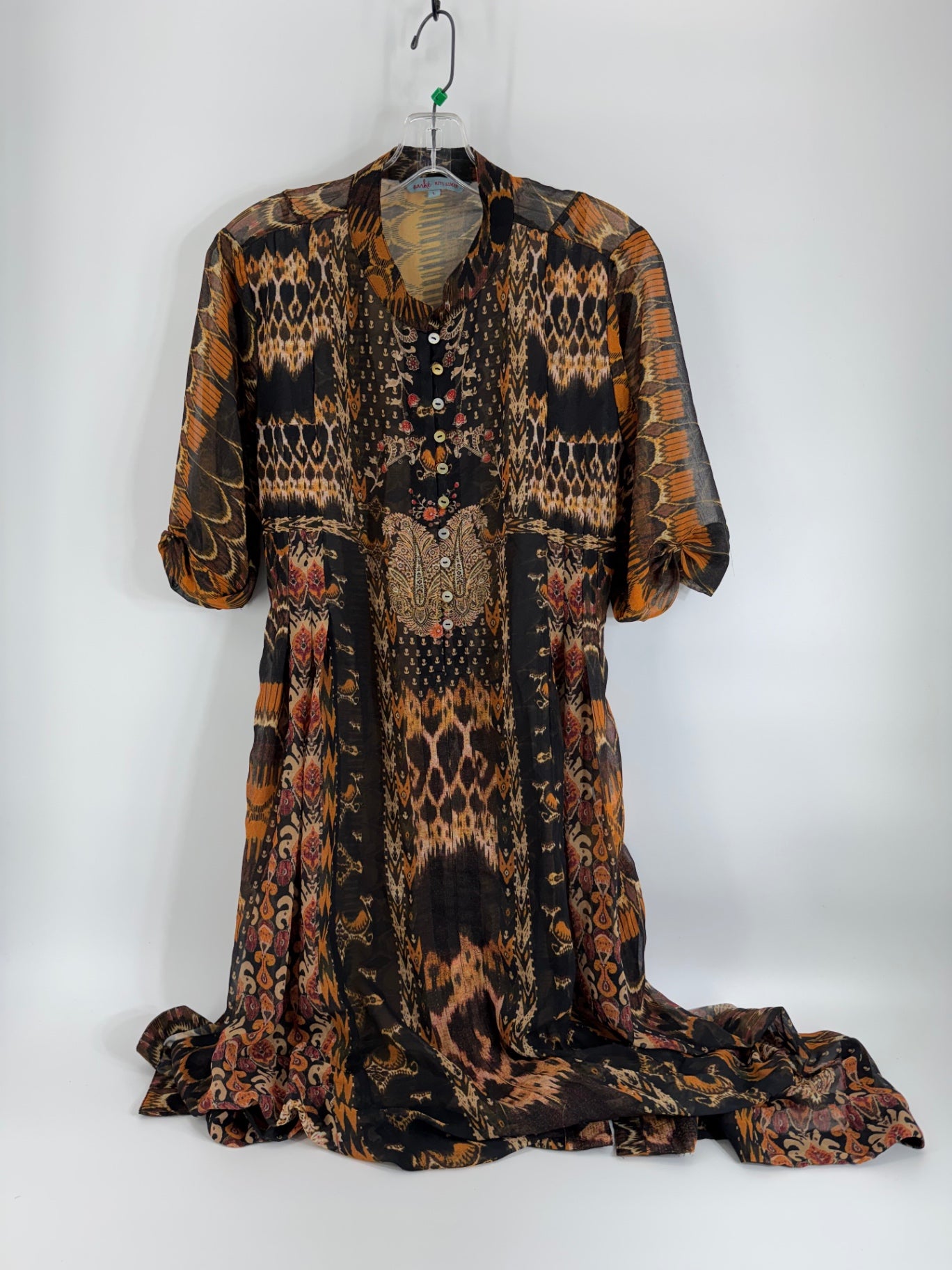 aarké Brown Print Dress with Buttons