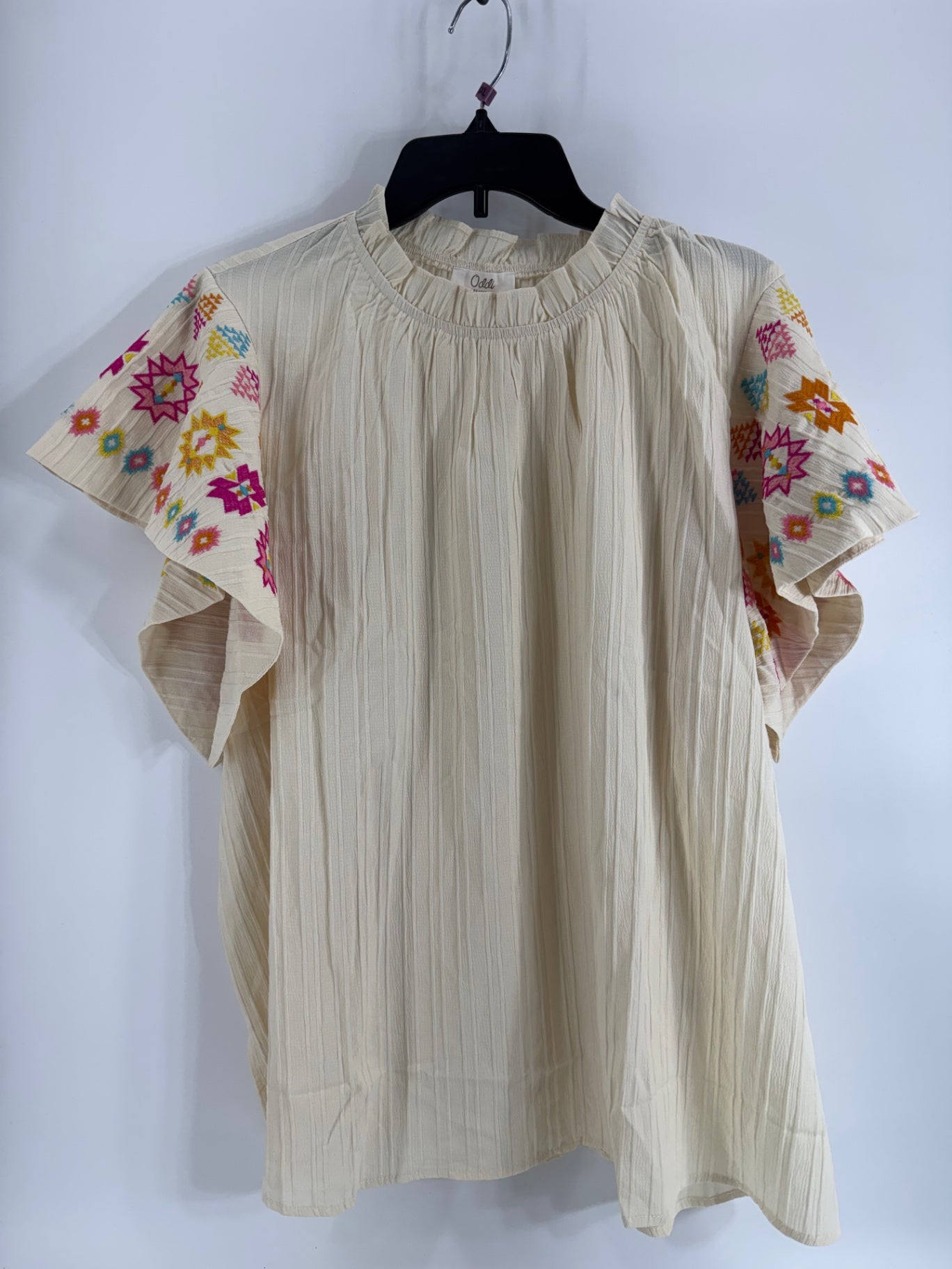Oddi Beige Top with Embroidered Sleeves