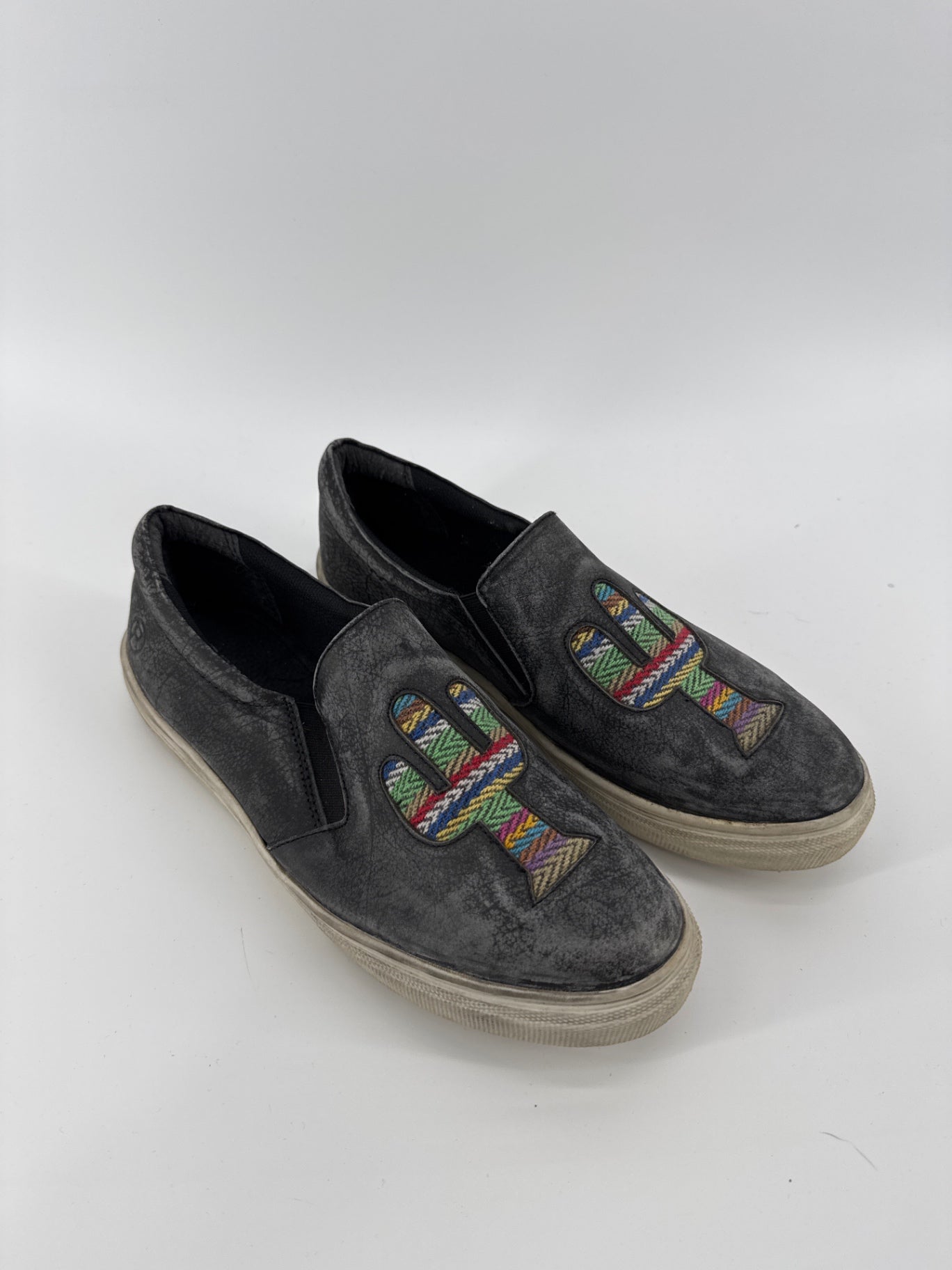 Roper Black Leather Embroidered Cactus Shoes