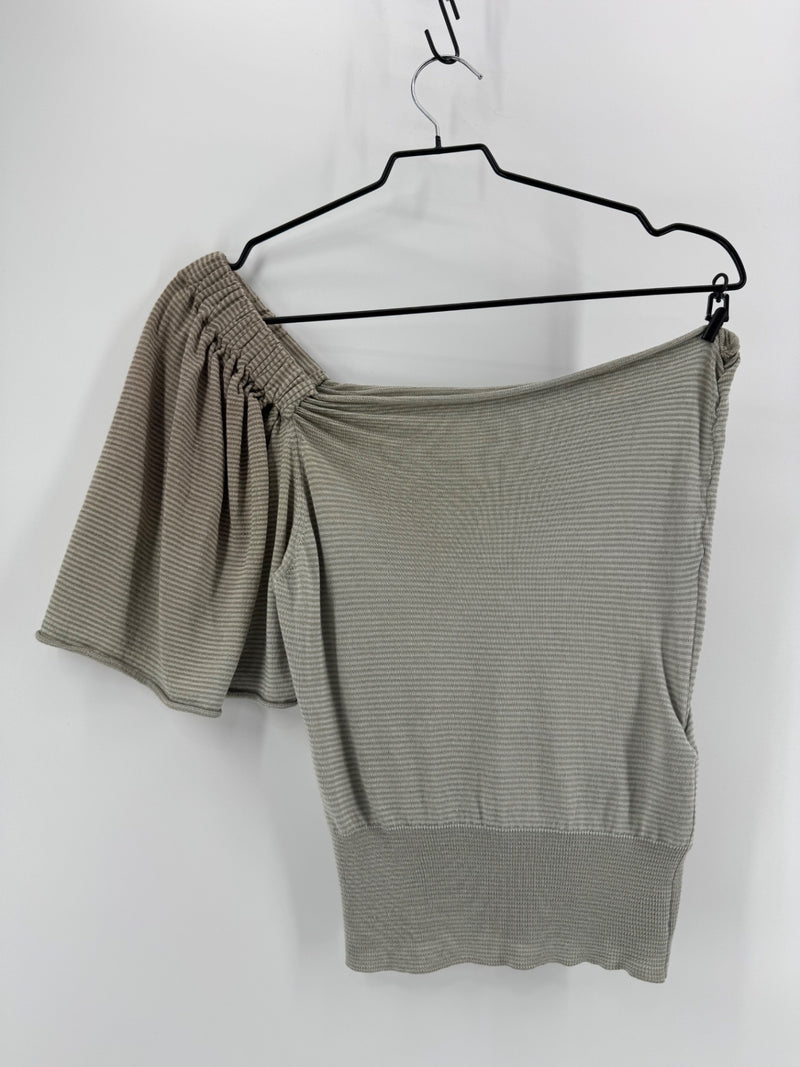 Prada Sage Striped Open Shoulder Blouse Size 40