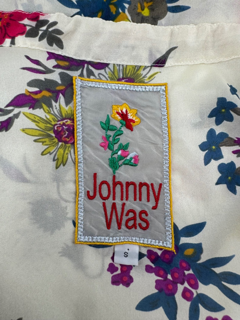 Johnny Was Cream Floral Silk Dress Size Small