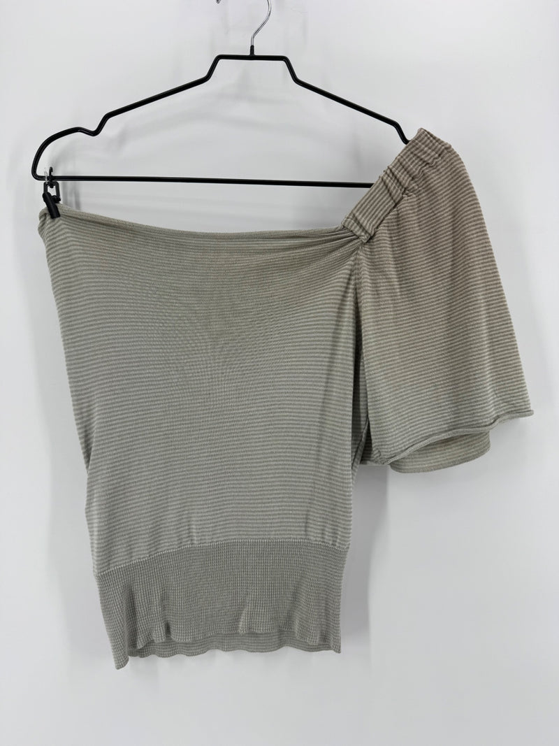Prada Sage Striped Open Shoulder Blouse Size 40