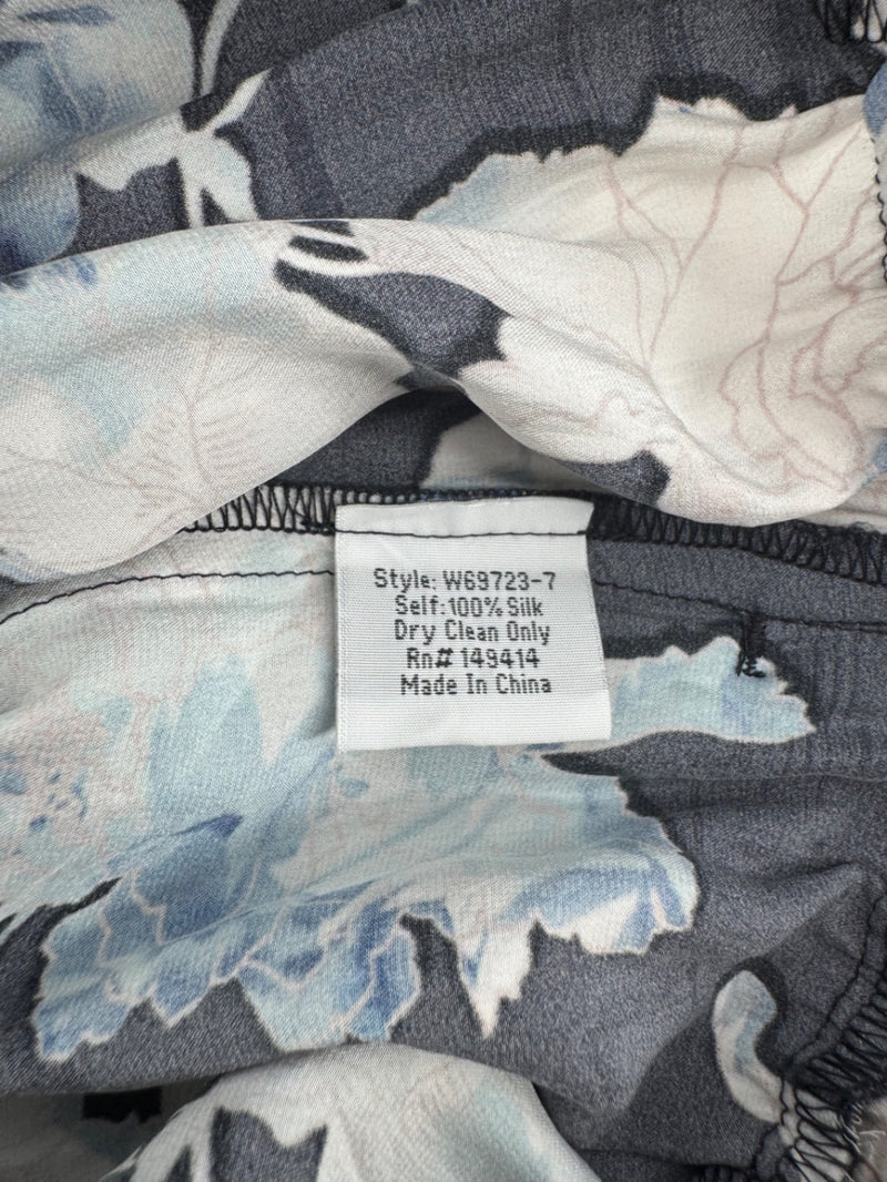 Johnny Was Blue Silk Floral Pants