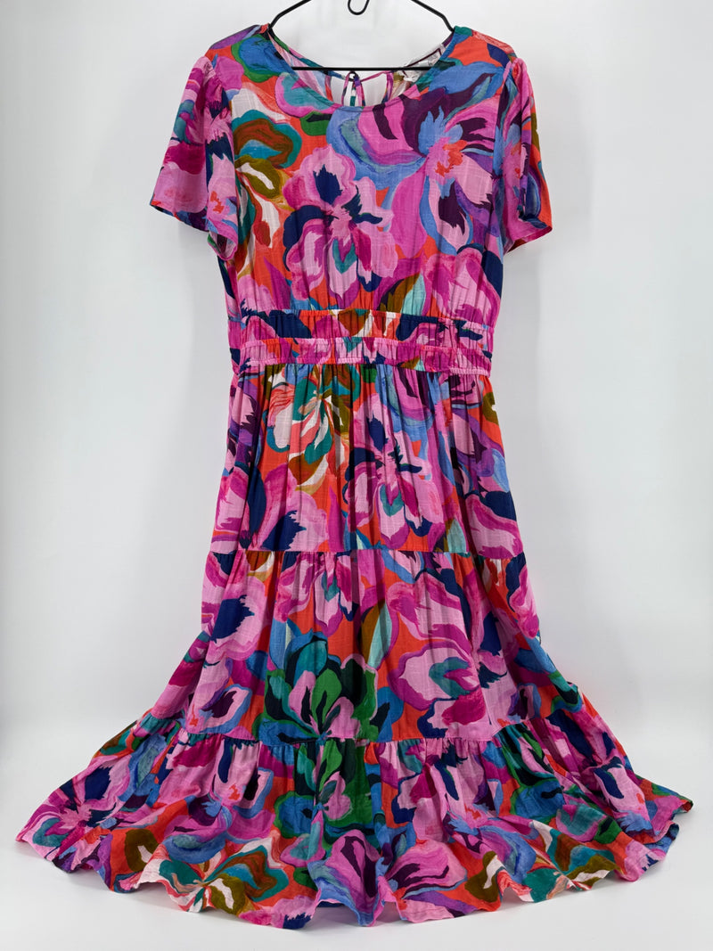 Johnny Was Pink Short Sleeve Floral Dress
