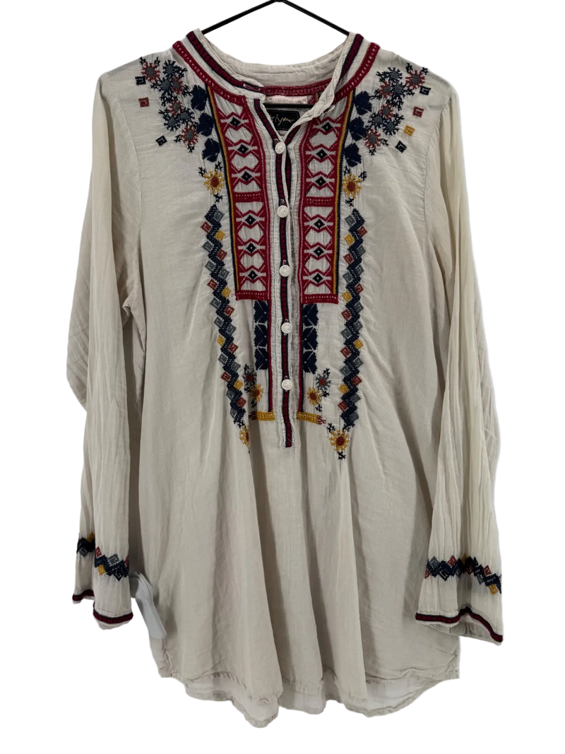 Biya Johnny Was Cream LS Embroidered Tunic Size Small