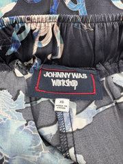 Johnny Was Blue Silk Floral Pants