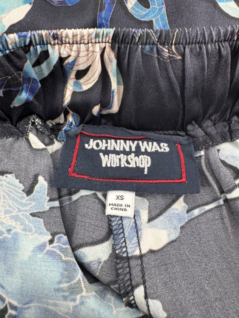 Johnny Was Blue Silk Floral Pants