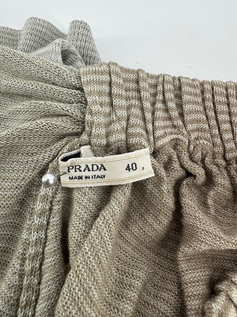 Prada Sage Striped Open Shoulder Blouse Size 40