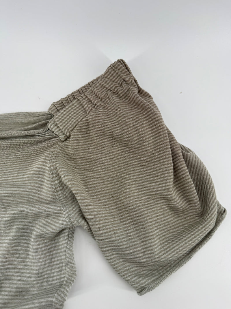 Prada Sage Striped Open Shoulder Blouse Size 40
