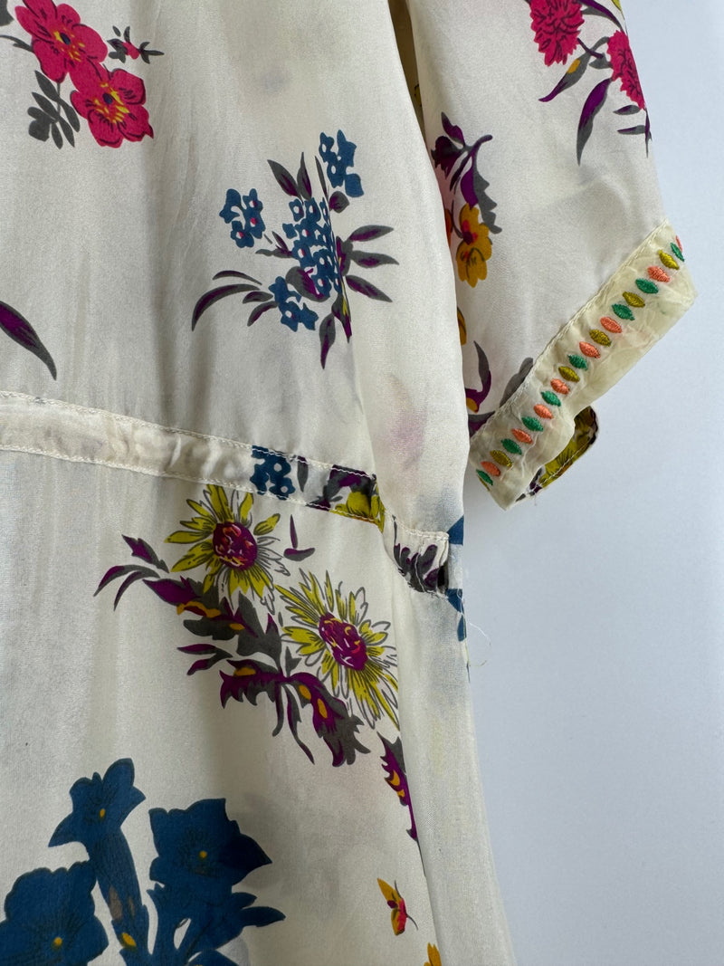 Johnny Was Cream Floral Silk Dress Size Small
