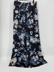 Johnny Was Blue Silk Floral Pants
