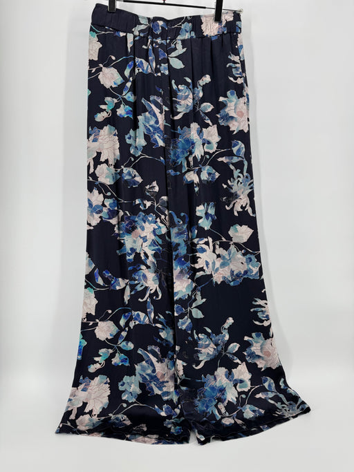 Johnny Was Blue Silk Floral Pants